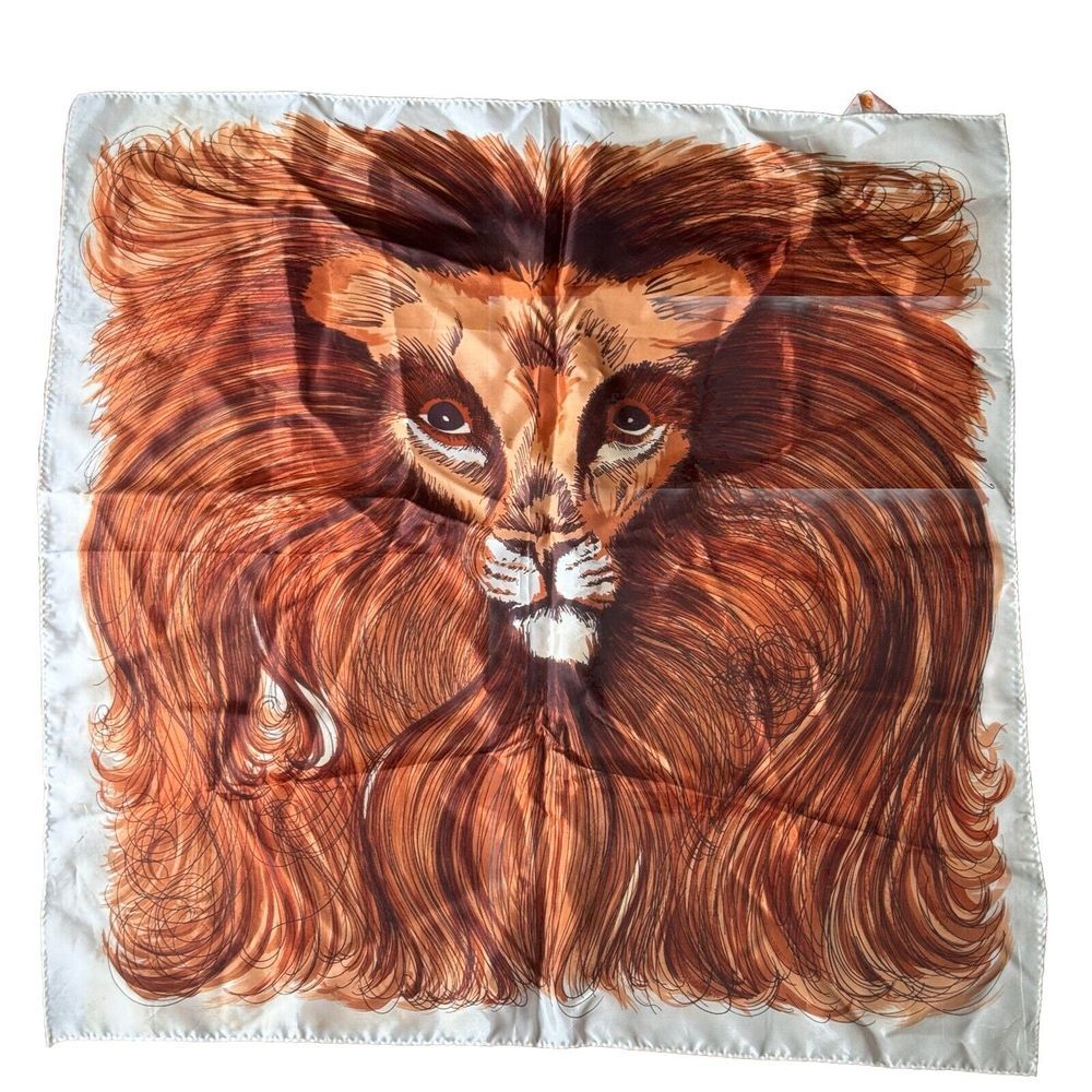 Vtg 60s 70s Alentex Japan LION Head Mane Scarf‎ Square Classic Design Retro Mod